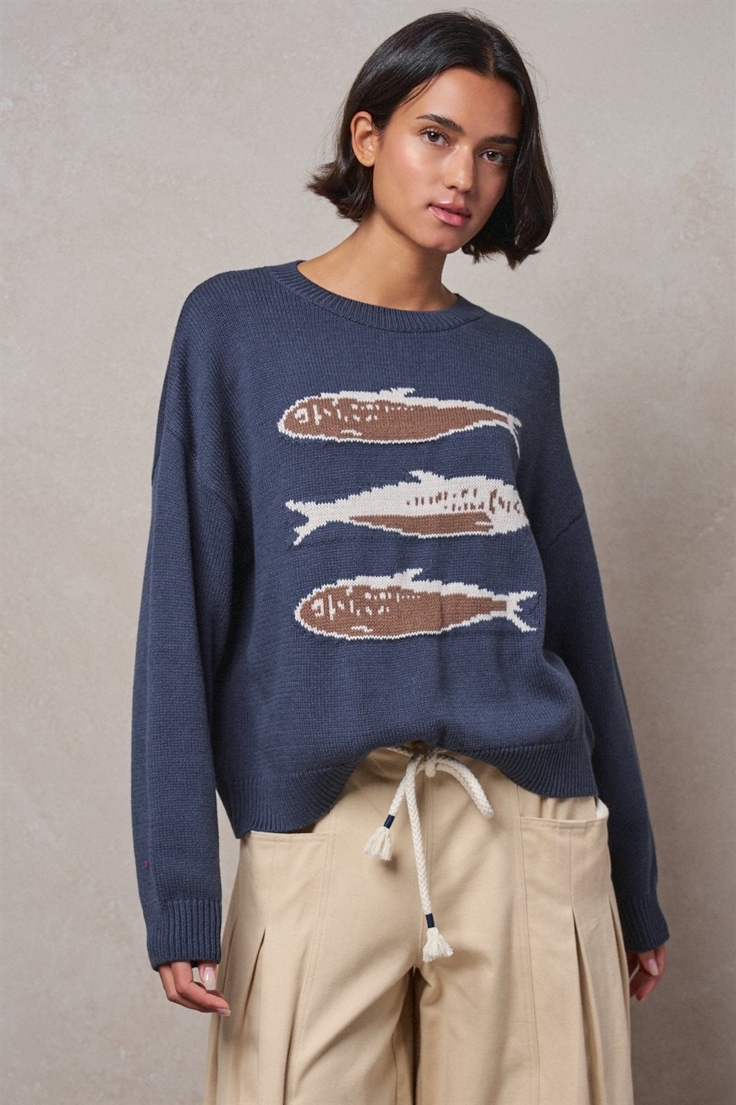 Seaside Sardine Oversized Summer Knit Sweater in TEAL BLUE - Women's Sweaters | Urban Daizy