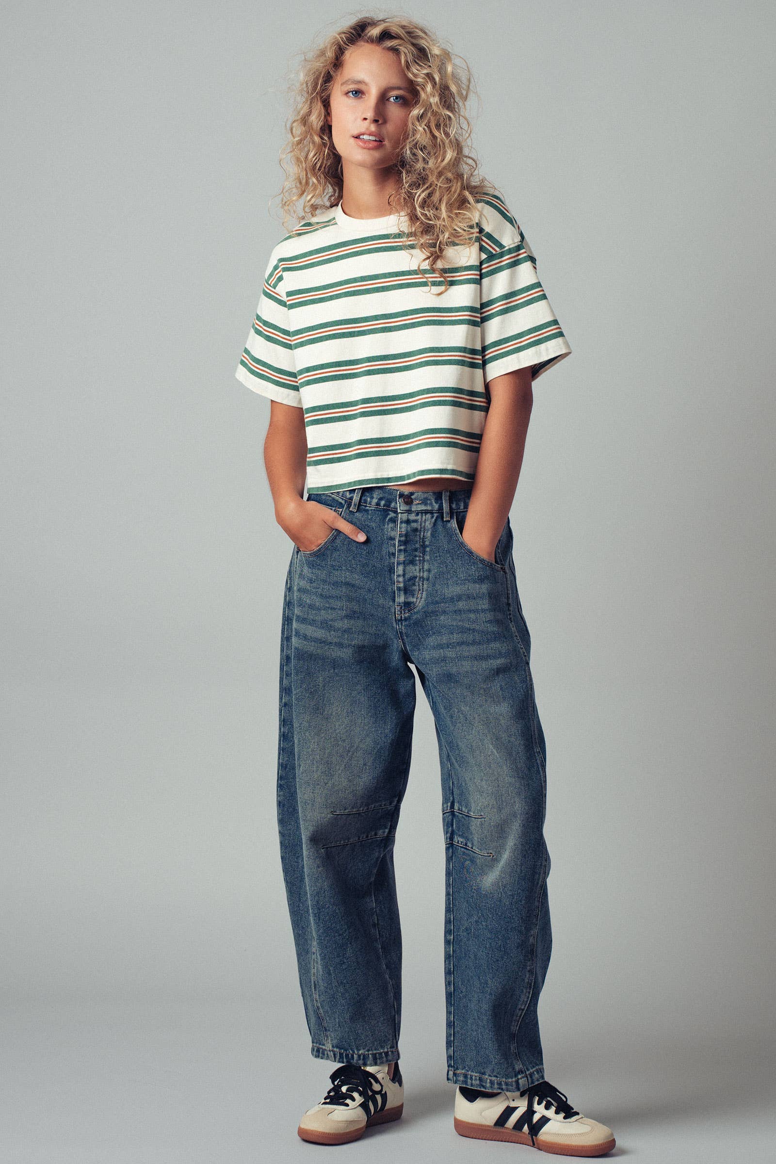 Vintage Washed Striped Cotton Crop Tee