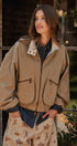 Cropped Zip Bomber Jacket in KHAKI - Women's Jackets & Blazers | Urban Daizy