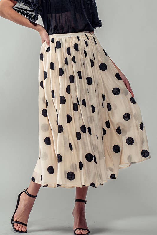 Urban Daizy Polka Dot Elastic Waist Midi Skirt Cream Skirt - Women's (UDZ-SK-00099) – alternate view 11