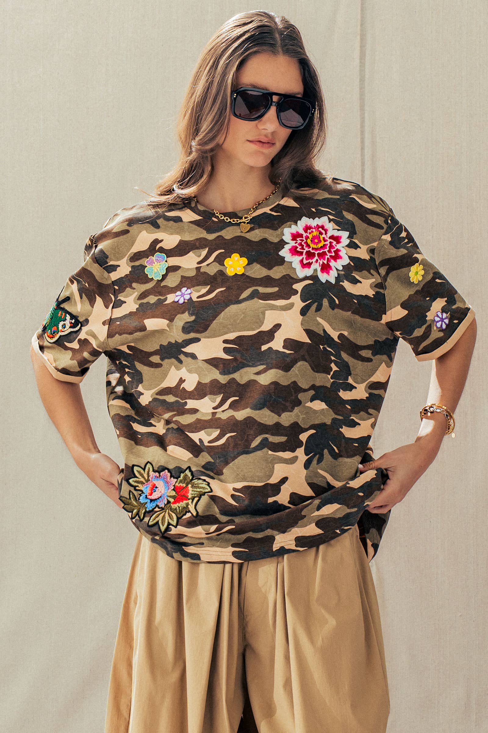Urban Daizy Camo Floral Patch Oversized Cotton Tee Camouflage T-Shirt - Women's (UDZ-TP-01054) – alternate view 2