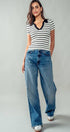 Urban Daizy Ribbed Stripe V-Neck Knit Top Ivory Knit Top - Women's (UDZ-TP-00562) – alternate view 7