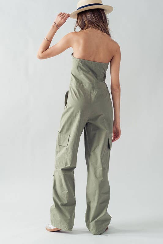 Urban Daizy Strapless Wide Leg Cargo Pocket Artisanal Jumpsuit Moss Jumpsuit - Women's (UDZ-JR-00002) – alternate view 6