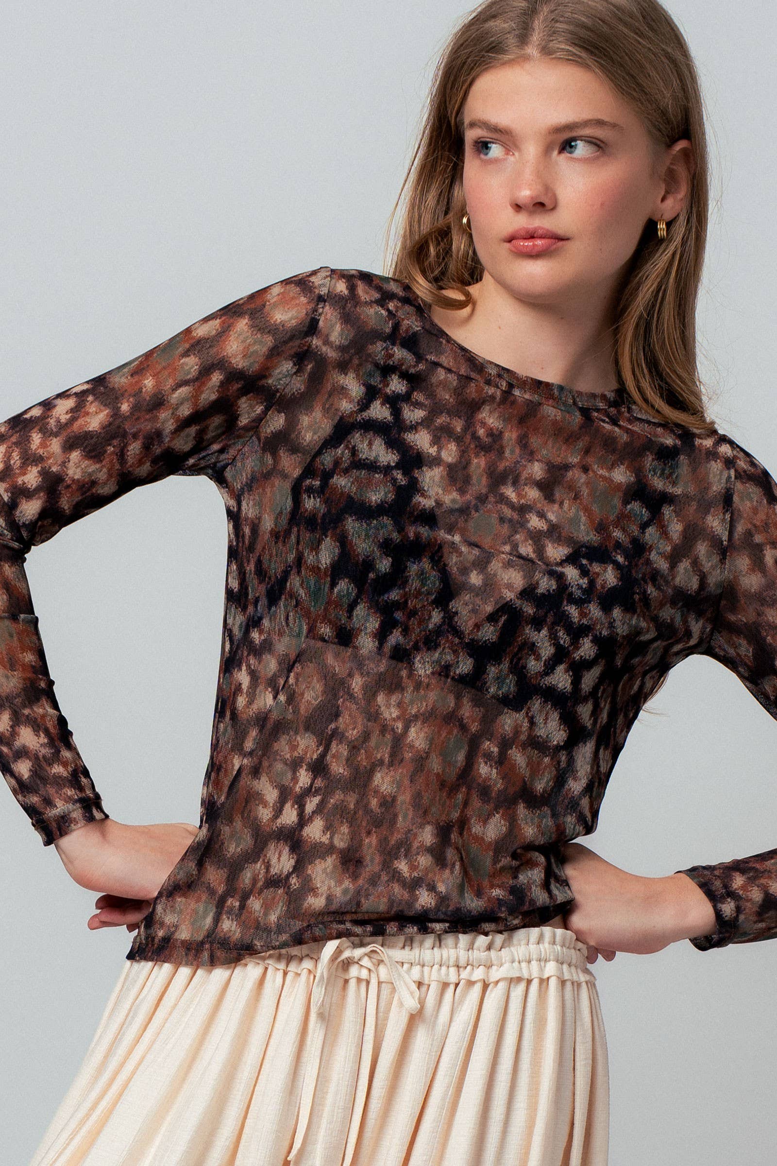 Urban Daizy Sheer Mesh Animal Print Long Sleeve Top Muliti Blouse - Women's (UDZ-TP-01044) – alternate view 4