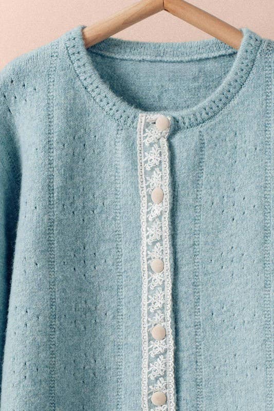 Urban Daizy Lace Trim Wool Blend Cardigan Pastel-Blue Cardigan - Women's (UDZ-KN-00652) – alternate view 17