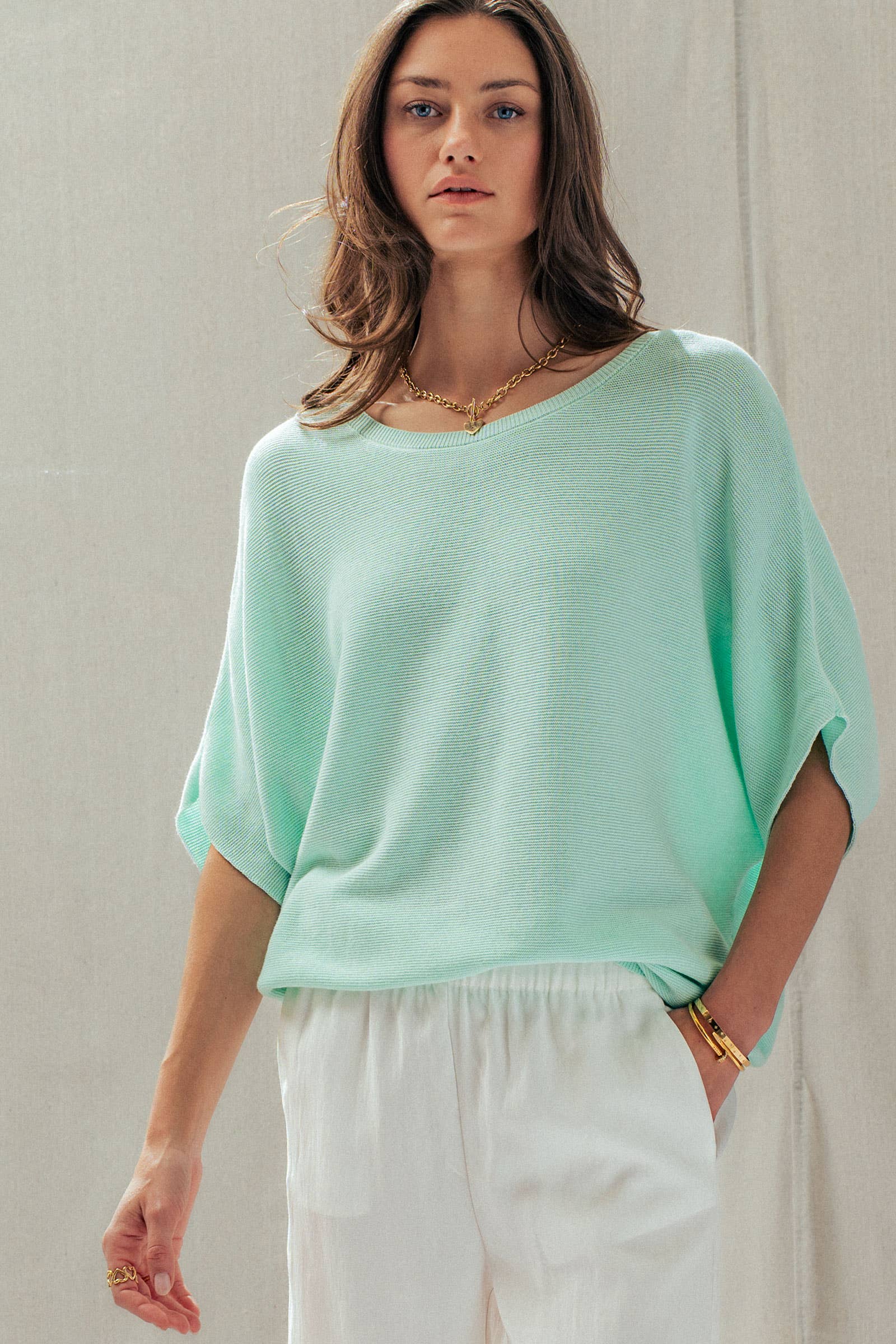 Relaxed Dolman Sleeve Knit Sweater Top