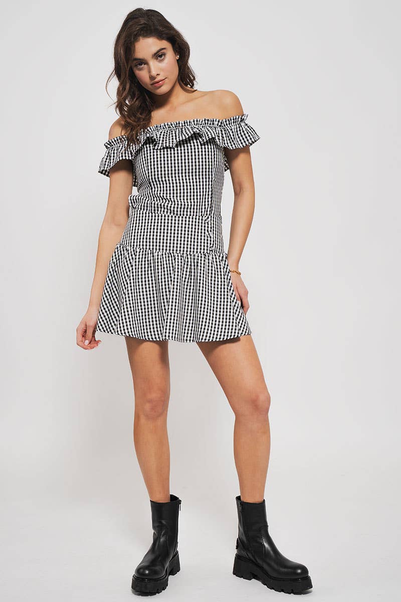 Urban Daizy Gingham Ruffle Off-Shoulder Crop Top Pink Blouse - Women's (UDZ-TP-01034) – alternate view 11