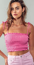 Urban Daizy Smocked Tie Strap Cropped Summer Tank Top Pink Tank Top - Women's (UDZ-TP-00467) – alternate view 4