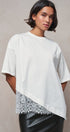 Oversized Cotton Tee with Asymmetric Lace Hem in WHITE - Women's T-Shirts & Polos | Urban Daizy