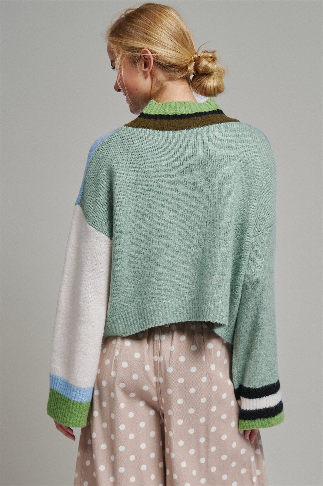 Paneled Hues Knit Sweater in BLUE SAGE - Women's Sweaters | Urban Daizy