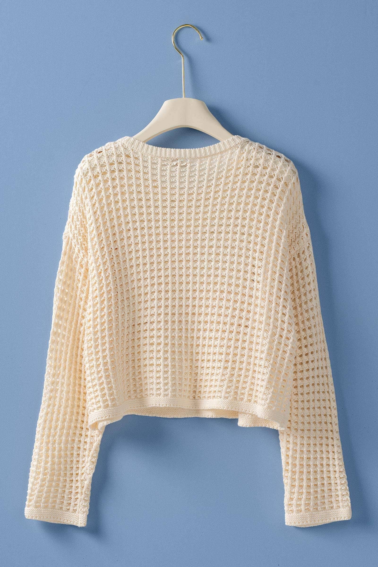 Urban Daizy American Flag Patch Open Knit Cotton Sweater Ivory Knit Sweater - Women's (TNSW1129) – alternate view 3