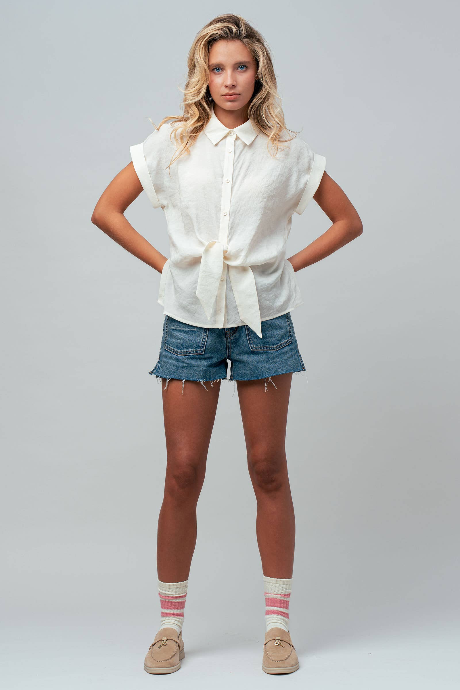 Tie-Front Short Sleeve Modal Blouse