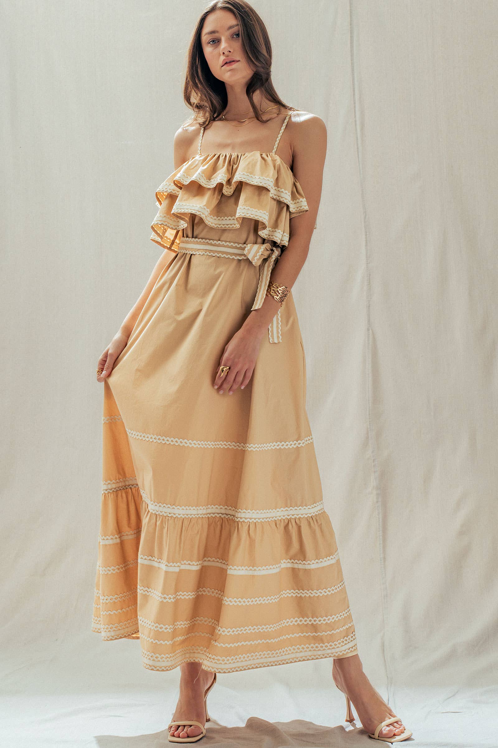 Urban Daizy Rickrack Trim Tiered Ruffle Cotton Maxi Dress Black Dress - Women's (UDDR0346) – alternate view 9