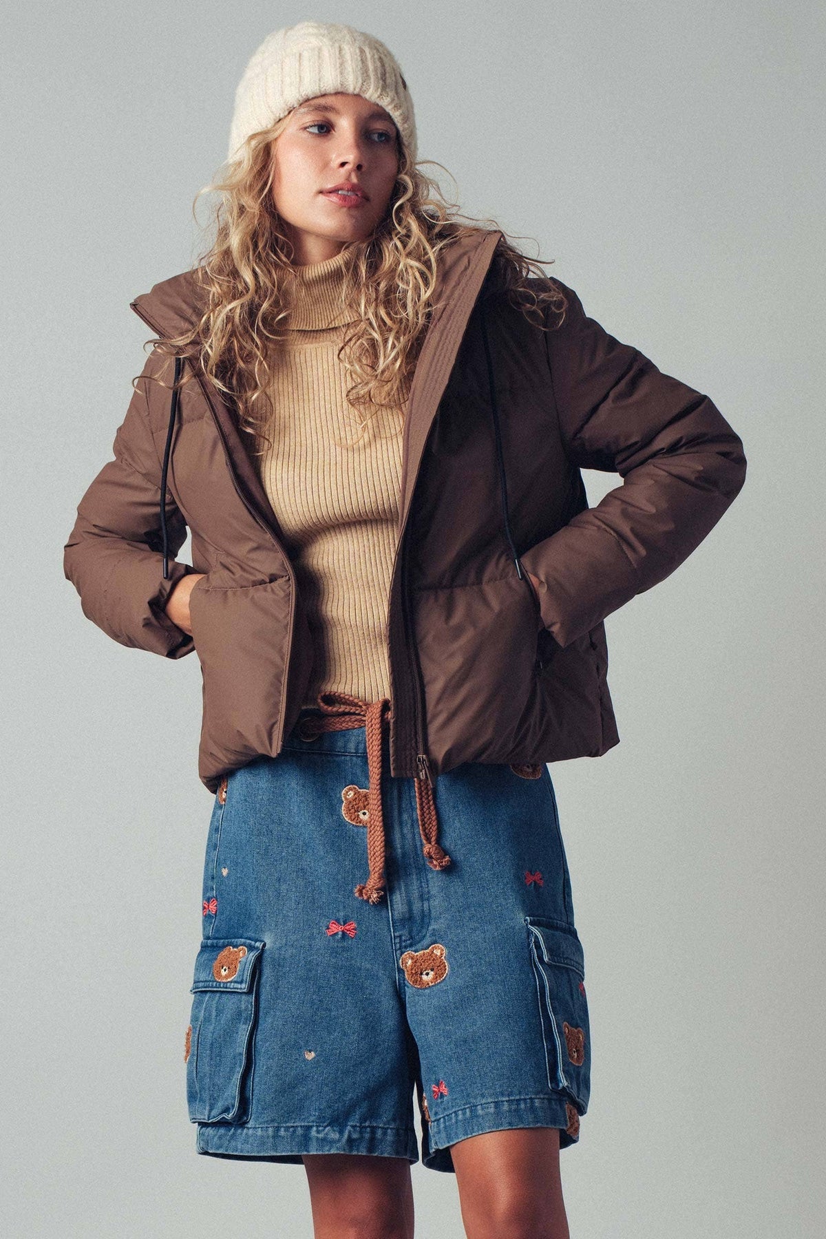 Urban Daizy Cozy Drawstring Hooded Puffer Jacket Black Puffer Jacket - Women's (UDZ-KN-00653) – alternate view 23