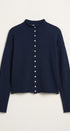 Striped Polo Collar Button Sweater with Rolled Edges in NAVY - Women's Cardigans & Shrugs | Urban Daizy