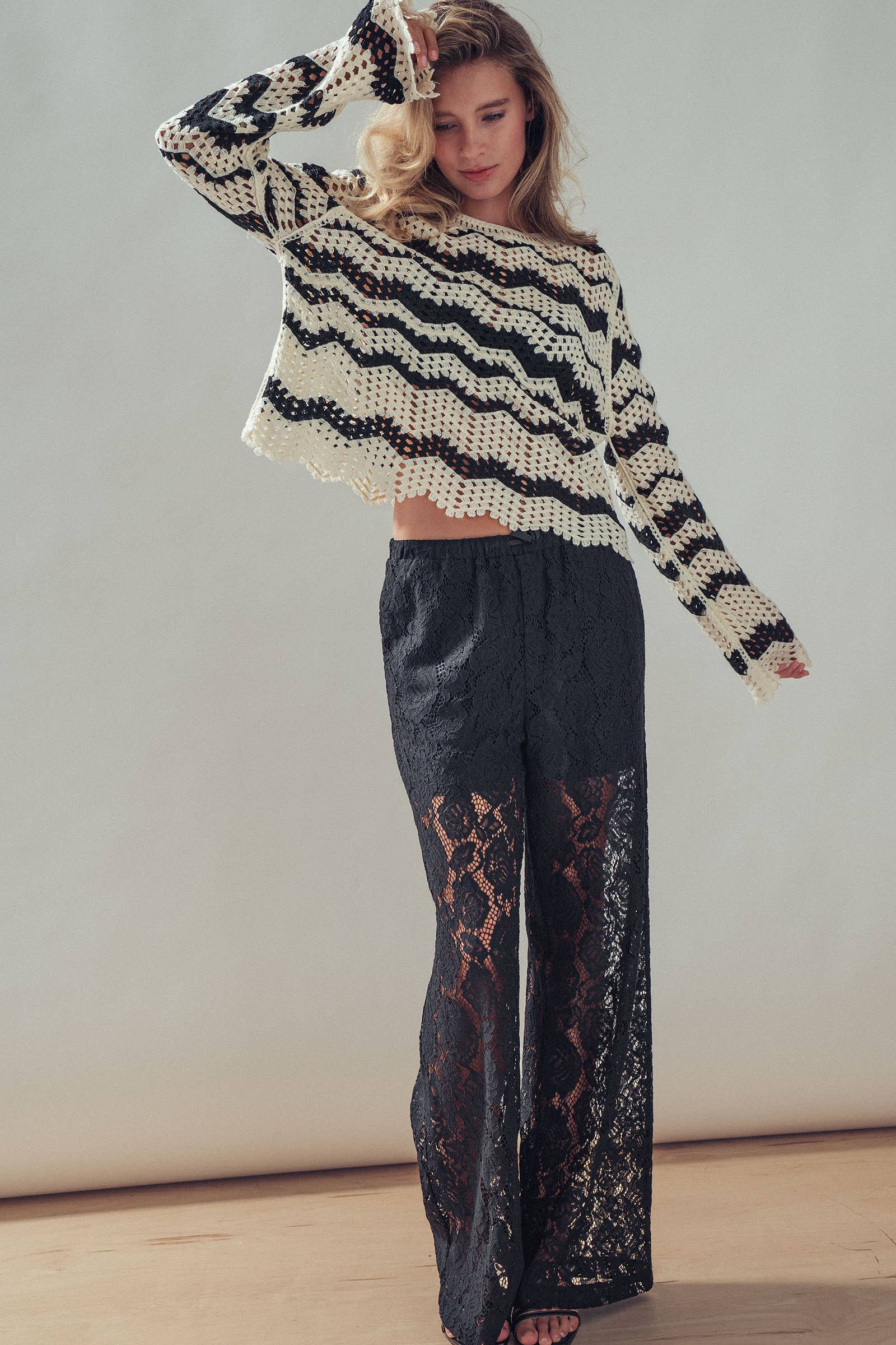 Chevron Pattern Open-Knit Crochet Sweater