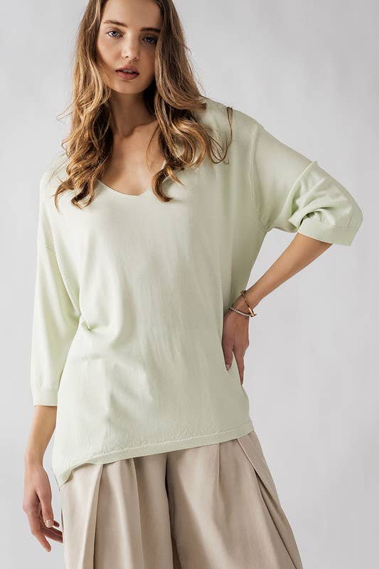 Urban Daizy Relaxed Fit V Neck Three Quarter Sleeve Tunic Top Green Tunic - Women's (UDZ-TP-00030)
