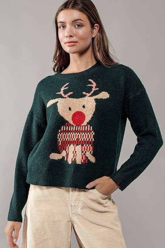 Urban Daizy Rudolph Reindeer Knit Crewneck Sweater Grey Knit Sweater - Women's (UDZ-KN-00538) – alternate view 8