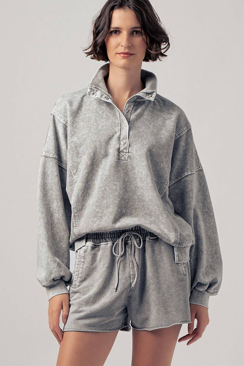 Vintage Wash Snap-Front Sweatshirt