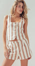 Urban Daizy Striped Linen Blend Two-Piece Set Taupe Top & Short Set (NOT Loungewear) - Women's (UDZ-AC-00232)
