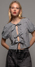 Urban Daizy Gingham Triple Bow Puff Sleeve Crop Top Pink Blouse - Women's (UDZ-TP-01033) – alternate view 15