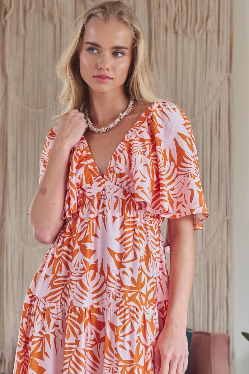 Tropical Leaf Print Maxi Dress