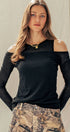 Urban Daizy Layered Ribbed Knit Off-Shoulder Long Sleeve Top BLACK Tank Top - Women's (UDTP1079-BLACK) – alternate view