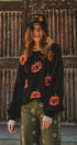 Pumpkin Embroidered Crew Neck Sweater in BLACK - Women's Sweaters | Urban Daizy