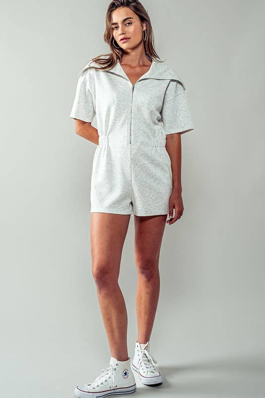 Knit Zipped Romper with Cinched Waist