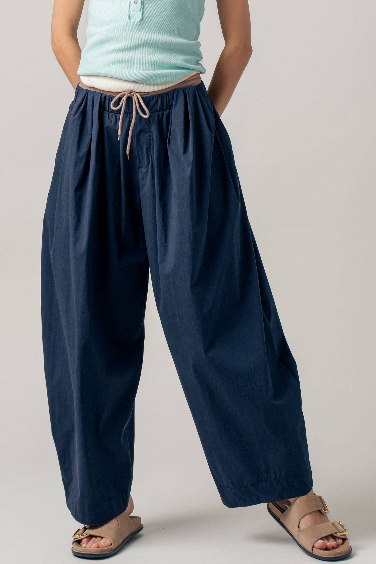 Urban Daizy Contrast Waist Cocoon Leg Pants Navy Pants - Women's (UDPT0102-Navy) – alternate view 4