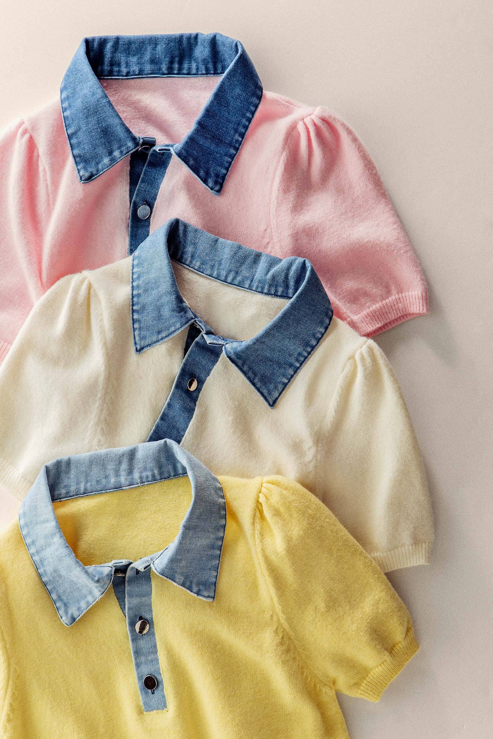 Contrast Denim Collar Knit Sweater Top