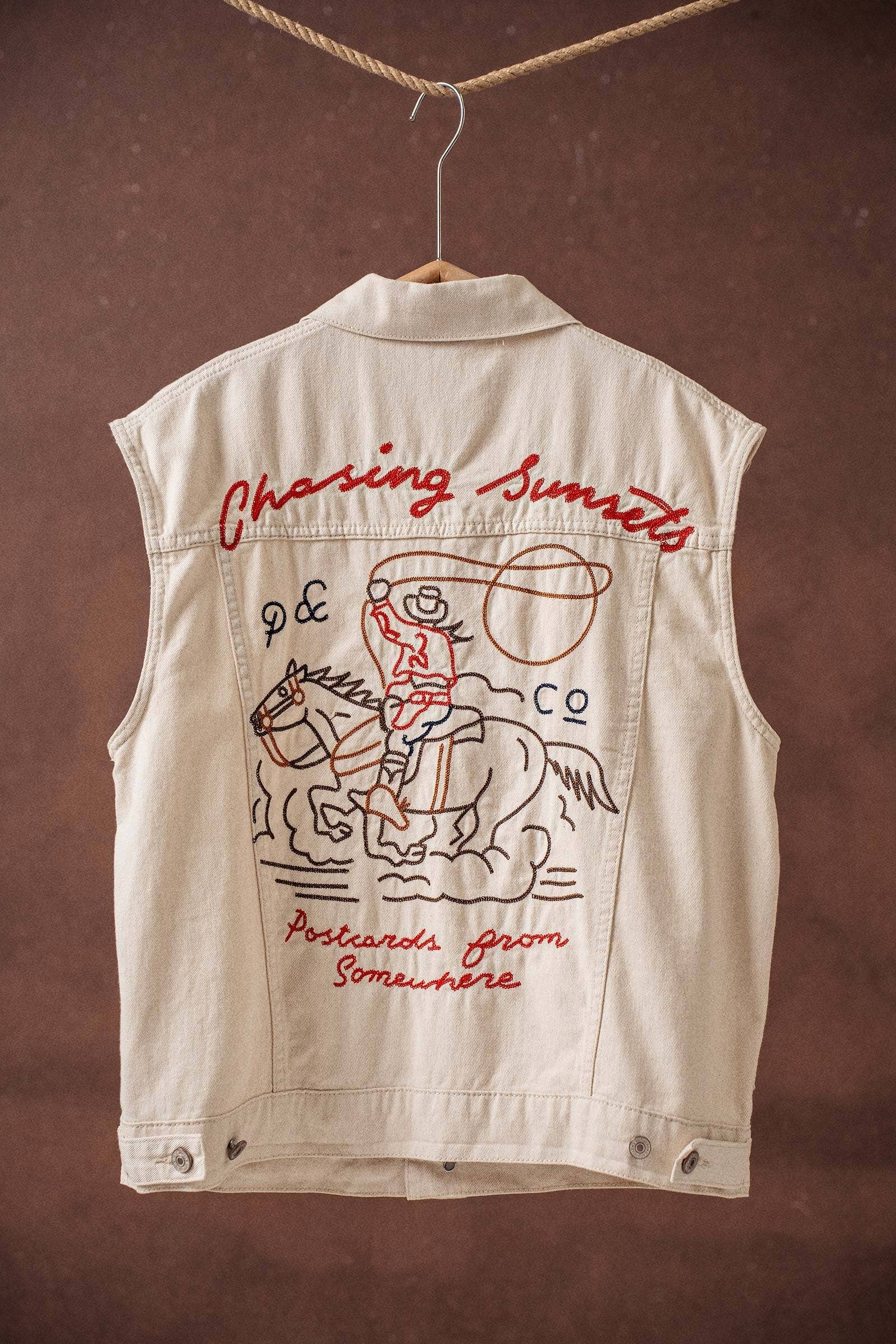 Urban Daizy Western Sunset Embroidered Denim Vest Denim-Blue Outerwear Vest - Women's (UDZ-TP-00813) – alternate view 8