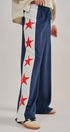 USA Star Side Stripe Wide-Leg Track Pants in NAVY - Women's Casual Pants | Urban Daizy