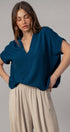 Urban Daizy Relaxed V-Neck Top with Folded Sleeves Ivory Blouse - Women's (UDZ-TP-00570) – alternate view 7