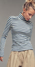 Classic Striped Long Sleeve Turtleneck Top in IVORY NAVY - Women's T-Shirts & Polos | Urban Daizy
