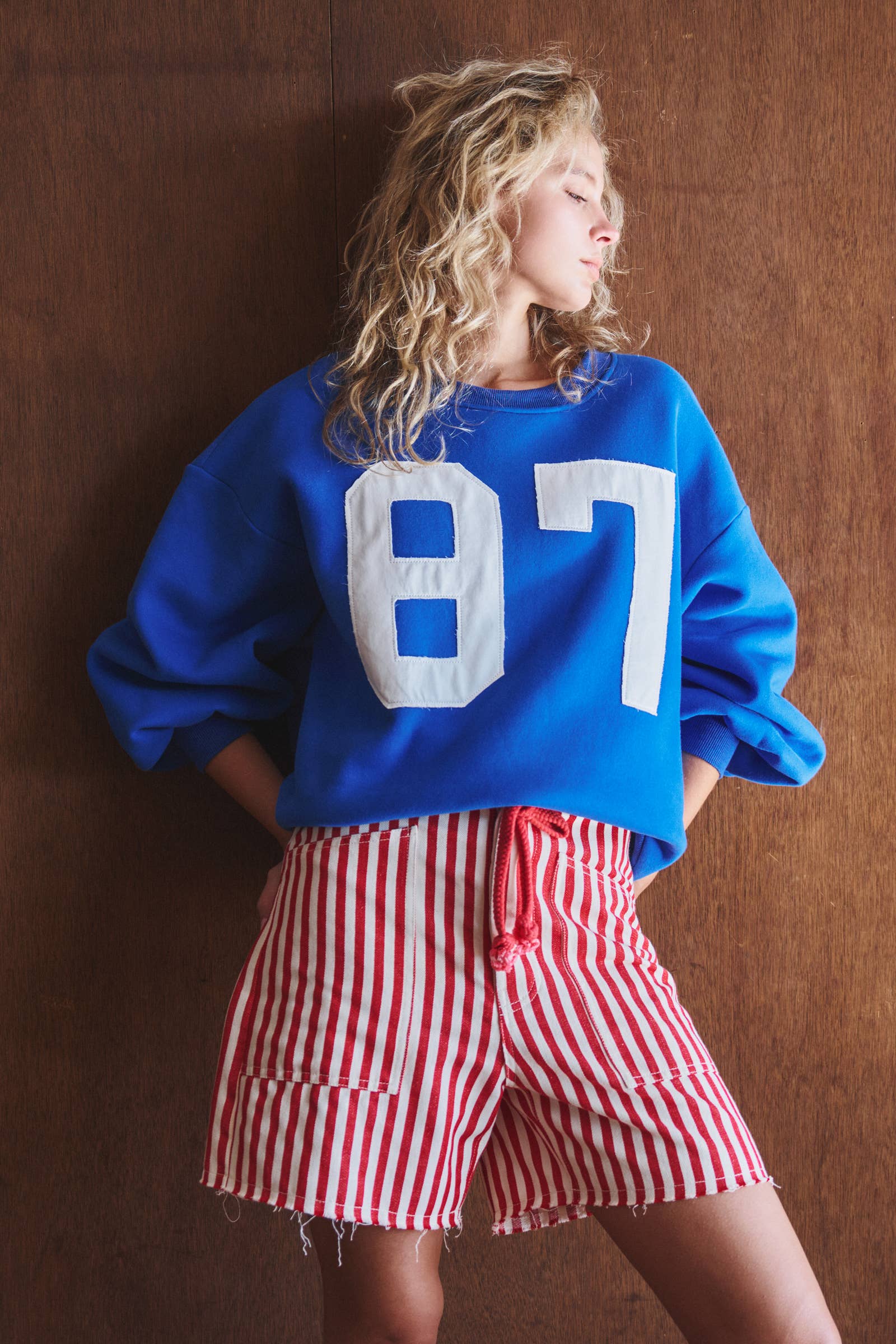 "87" Graphic Balloon Sleeve Oversized Sweatshirt