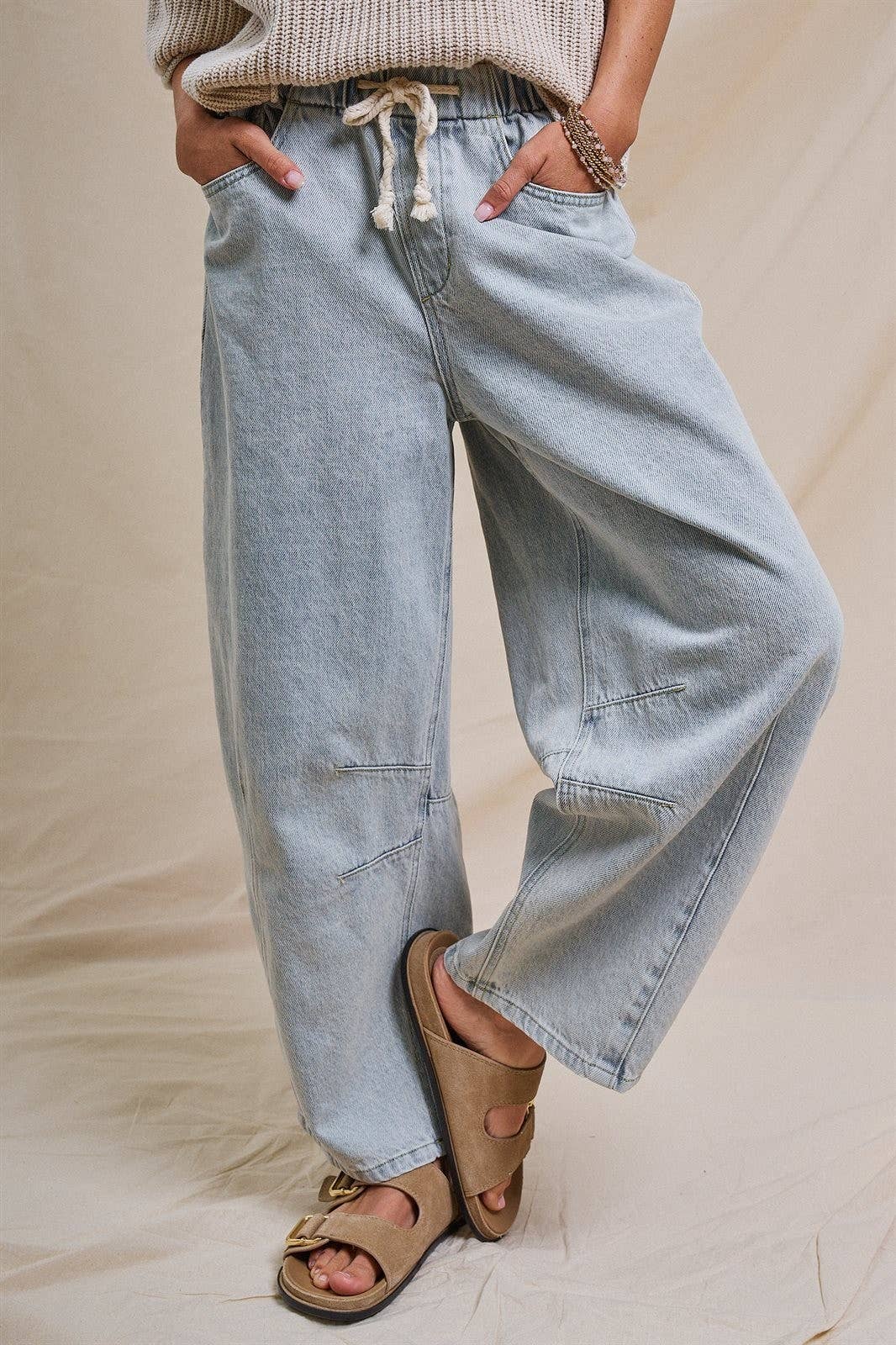 Urban Daizy Relaxed Drawstring Barrel Denim Pants Lt-Denim Jeans - Women's (UDTP1477-Lt-Denim) – alternate view 2