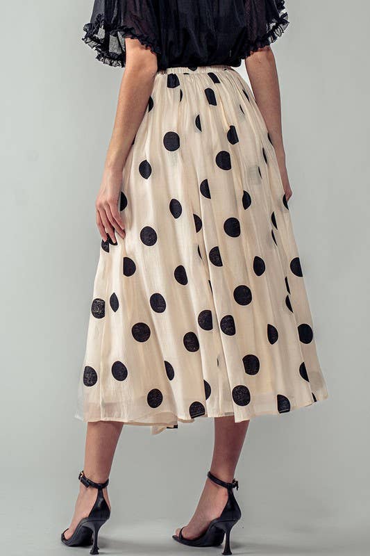 Urban Daizy Polka Dot Elastic Waist Midi Skirt Cream Skirt - Women's (UDZ-SK-00099) – alternate view 9