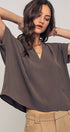 Urban Daizy Relaxed V-Neck Top with Folded Sleeves Ivory Blouse - Women's (UDZ-TP-00570) – alternate view 16