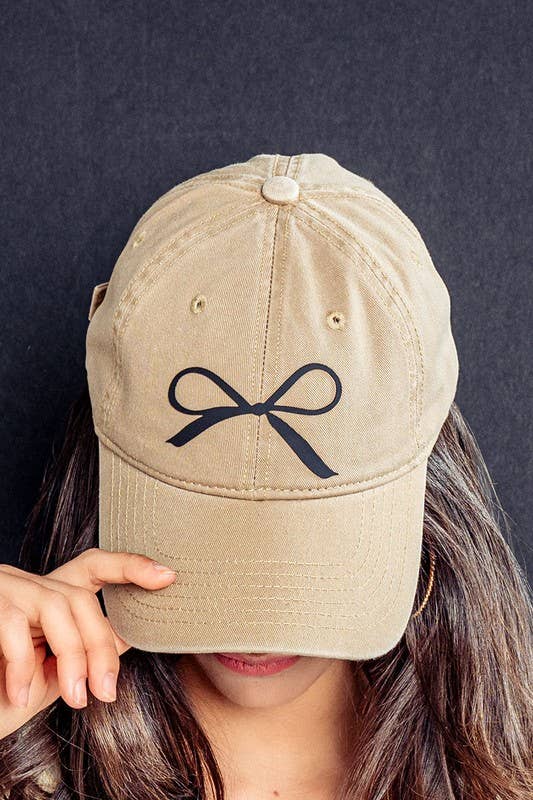 Urban Daizy Bow Graphic Relaxed Fit Baseball Cap Beige Baseball Cap - Women's (UDZ-AC-00112) – alternate view 16
