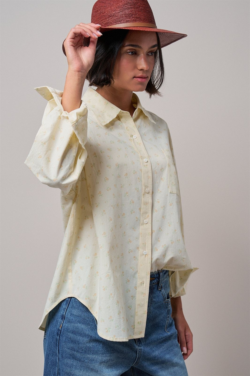 Soft Meadow Button-Down Shirt in CREAM - Women's Shirts & Blouses | Urban Daizy