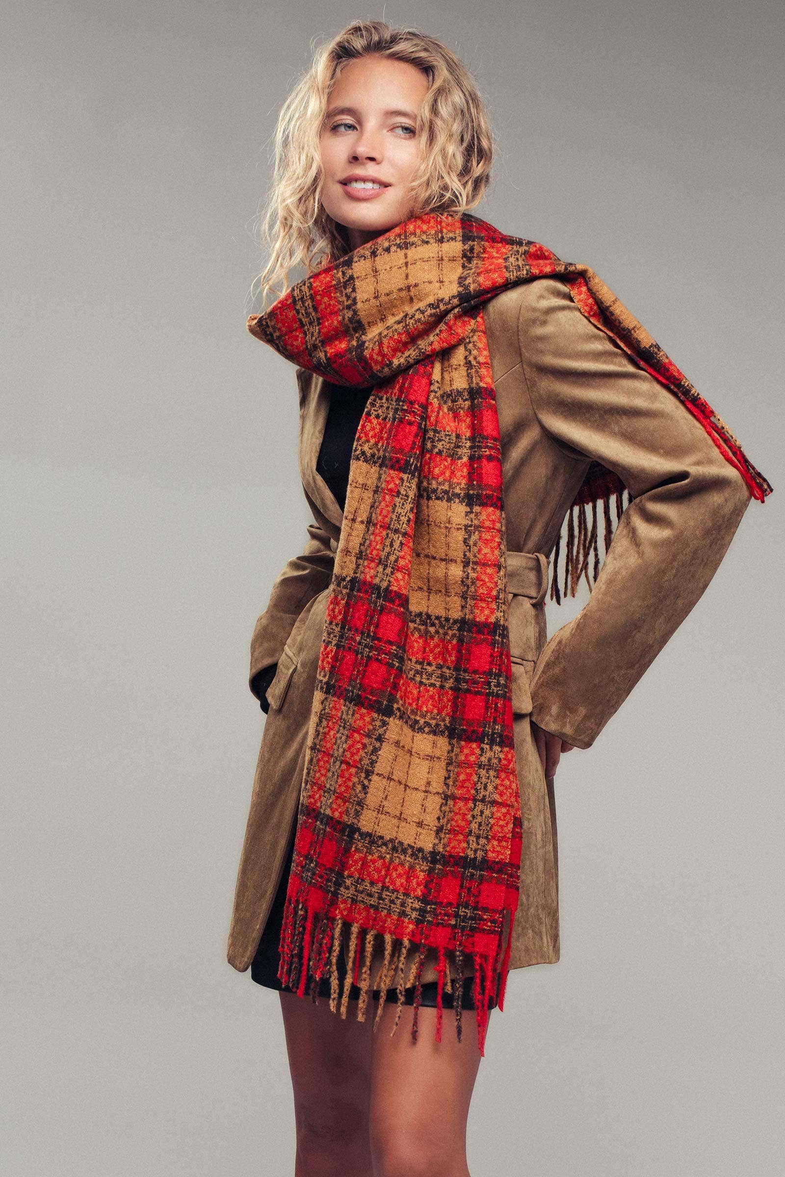 Soft Brushed Classic Plaid Fringe Scarf