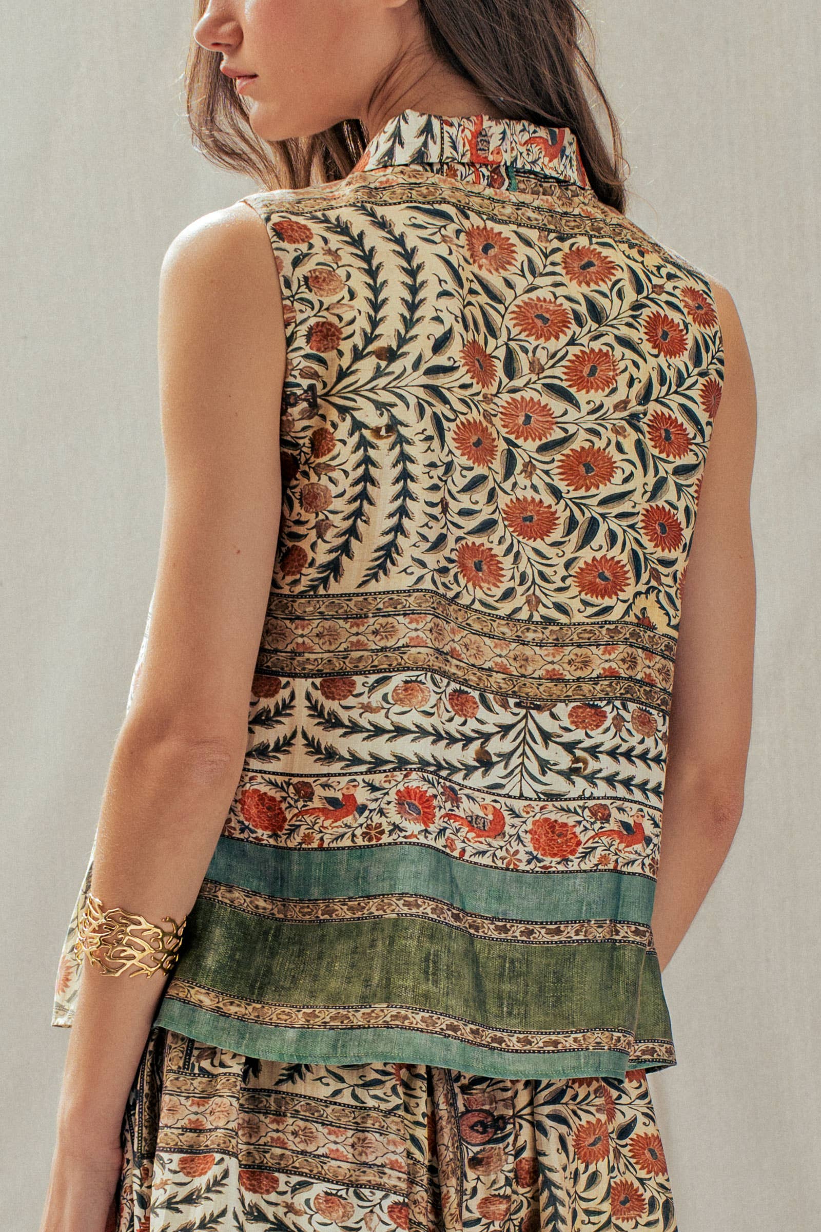 Urban Daizy Botanical Bird Print Tie-Front Tencel Blend Top Multi Blouse - Women's (UDTP1420-Multi) – alternate view 6