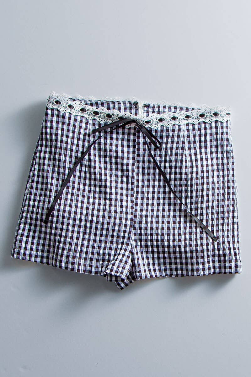 Urban Daizy Gingham Scallop Trim Shorts Brown Shorts - Women's (UDZ-PT-00474) – alternate view 28