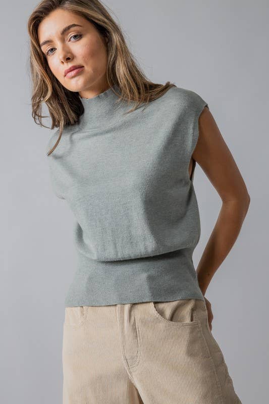 Sleeveless Mock Neck Wool Blend Knit Top