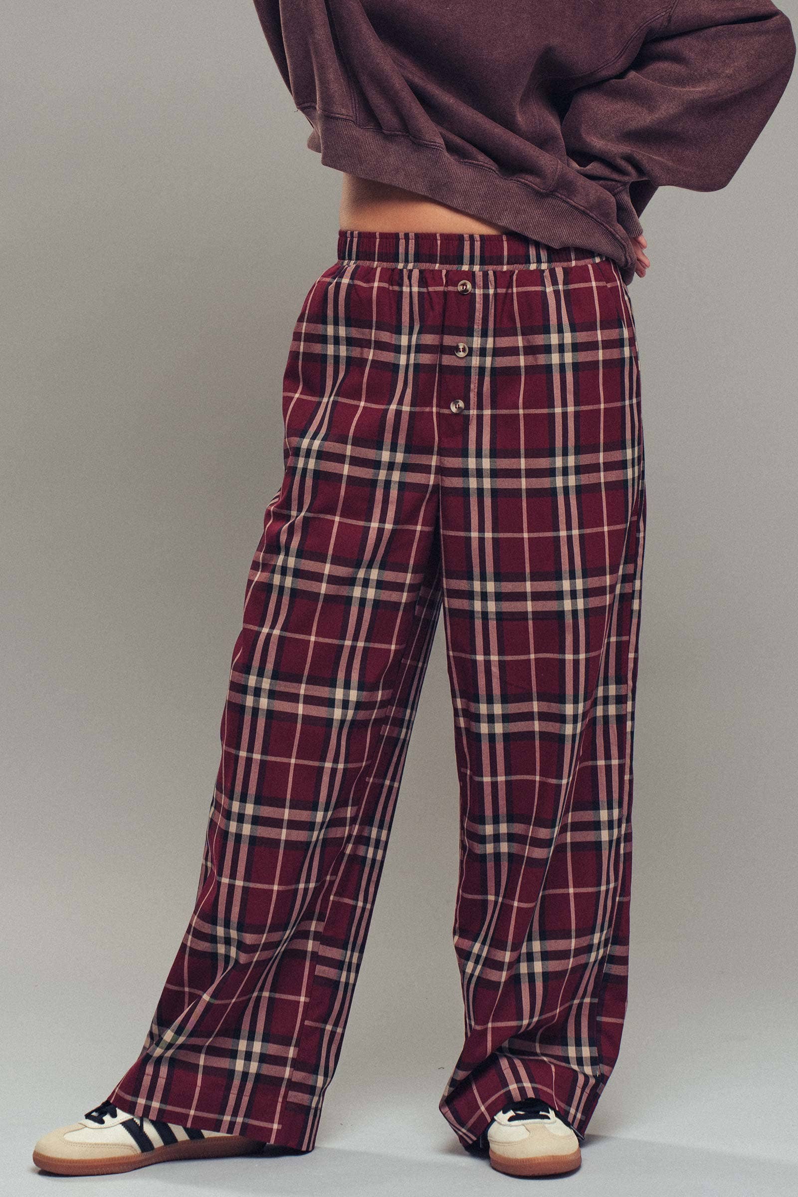 Plaid Barrel-Leg Drop Waist Pants