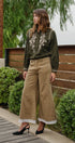 Wide Leg Lace Hem Denim Casual Pants in TAUPE	 - Women's Casual Pants | Urban Daizy