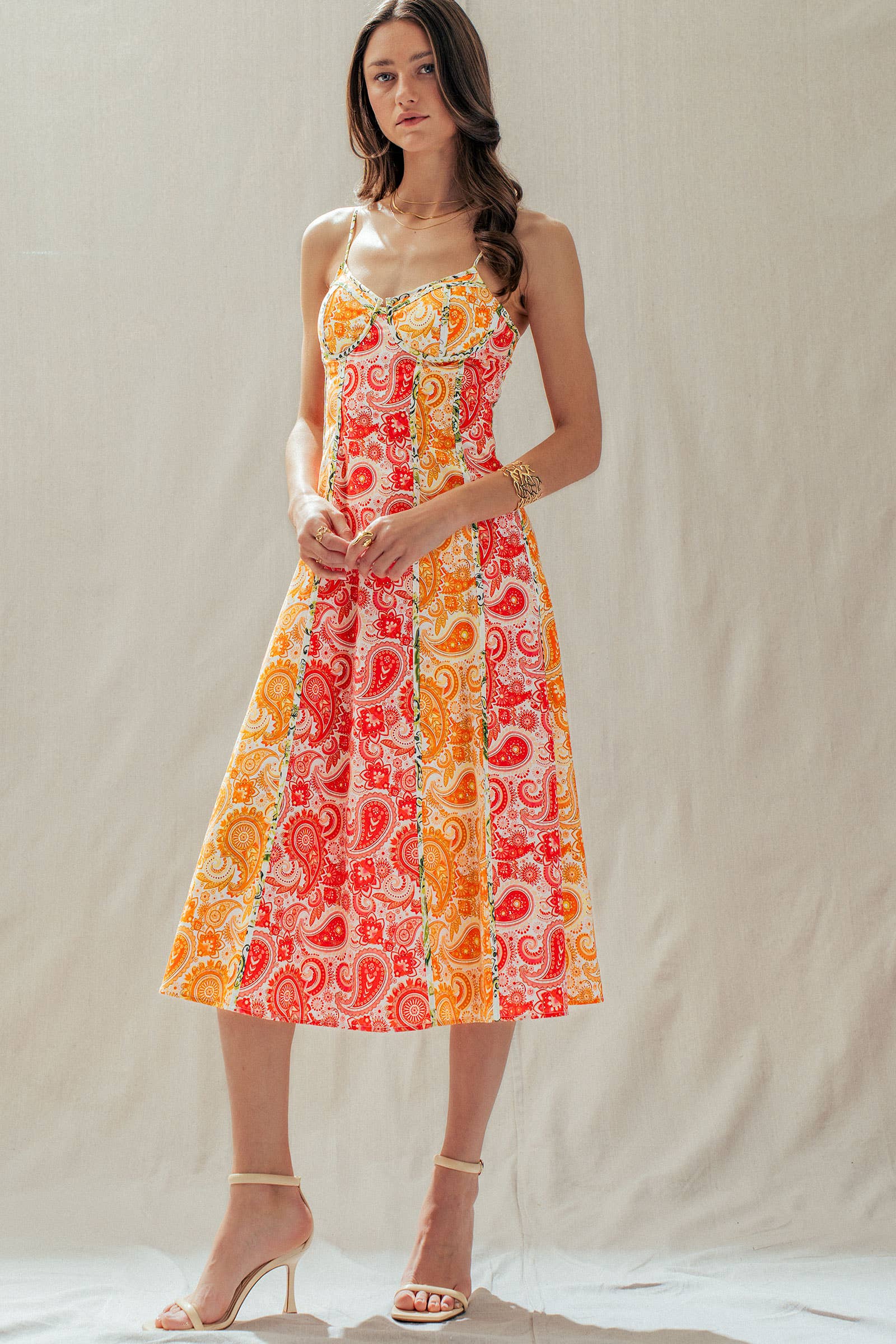 Urban Daizy Paisley Print Contrast Stitch Bustier Midi Dress Pink-Multi Dress - Women's (UDDR0340) – alternate view 8