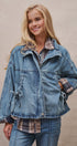 Vintage Washed Drawstring Denim Jacket with Stand Collar in DENIM - Women's Denim Jackets | Urban Daizy