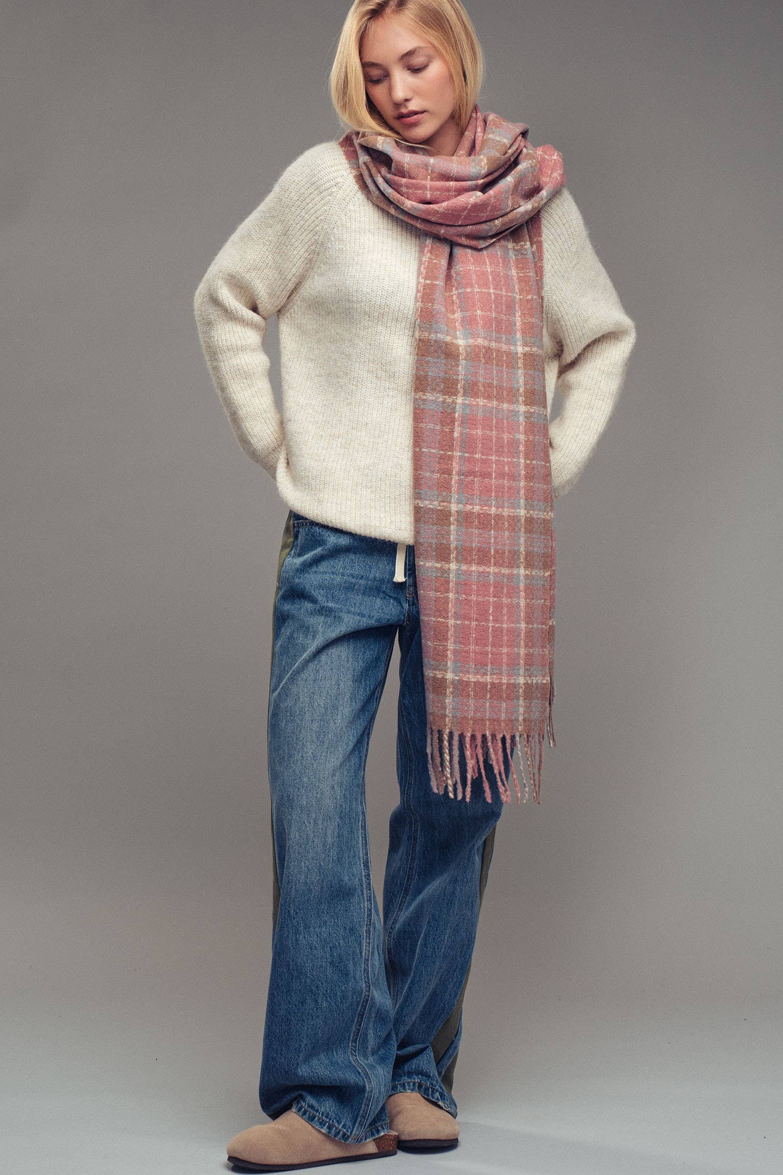 Soft Brushed Classic Plaid Fringe Scarf